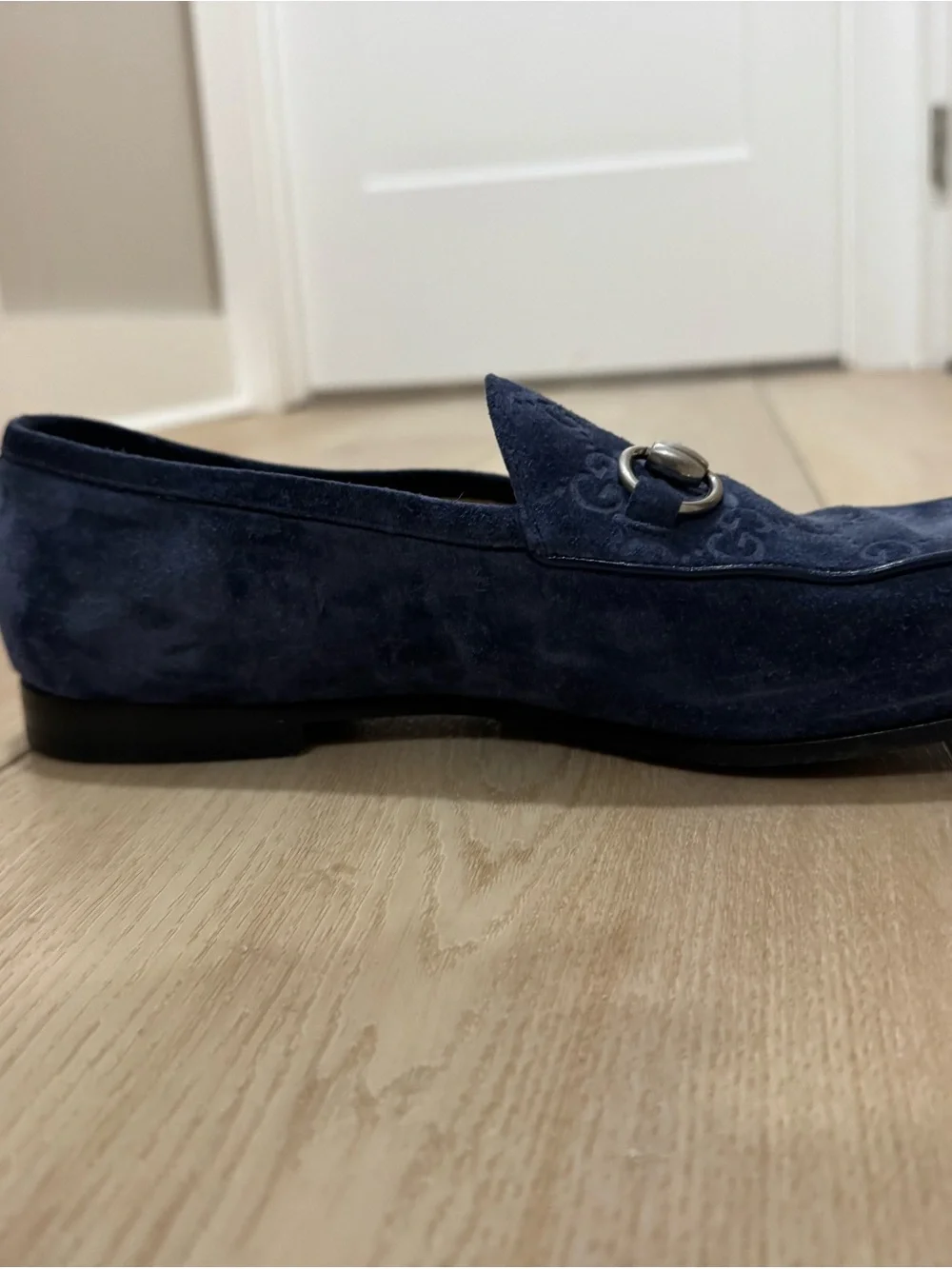 Gucci Navy Suede GG Horsebit Slip-On Loafers